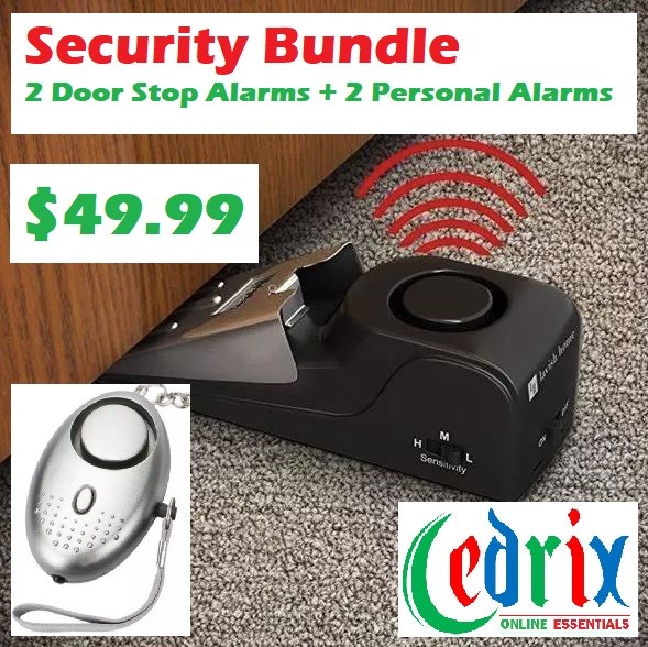 Cedrix Security Bundle 2 Door Stop Alarms + 2 Personal Alarms