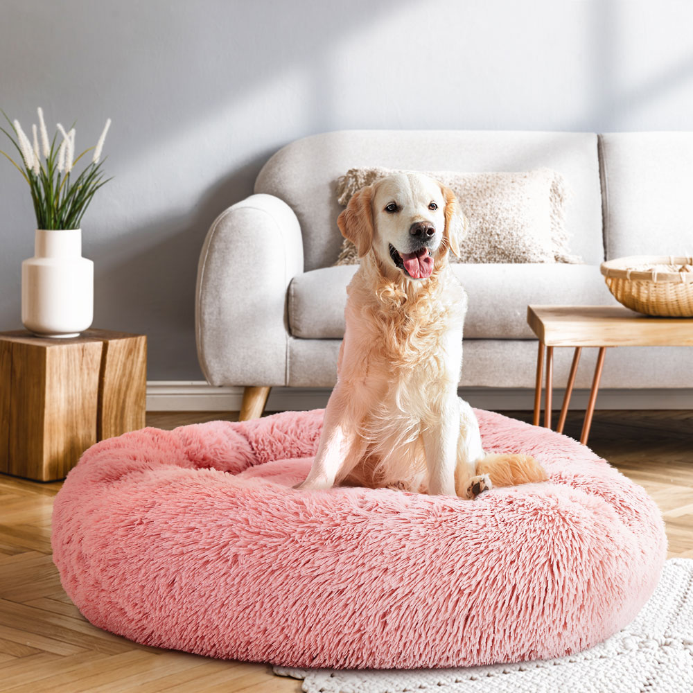 Calming Soft Plush Large Pet Bed Pink 6